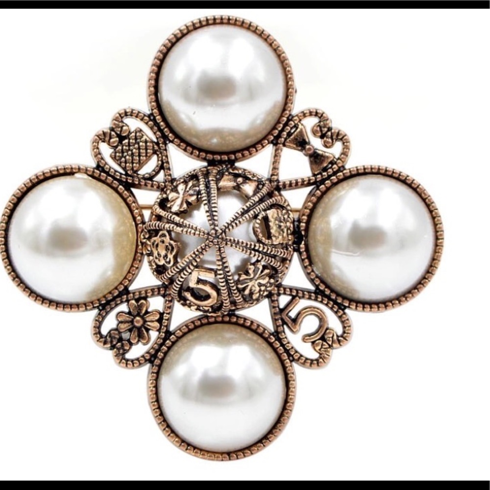 Pearl Cross style Vintage Baroque Brooch